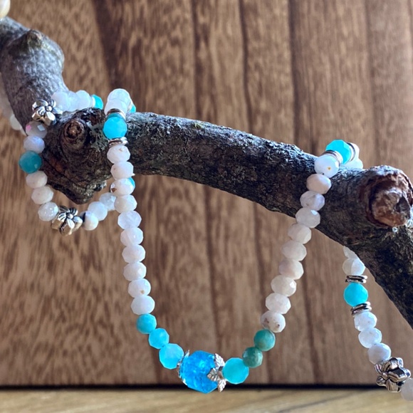Moonstone + Amazonite + Blue Apatite Gemstone Necklace - Picture 6 of 10